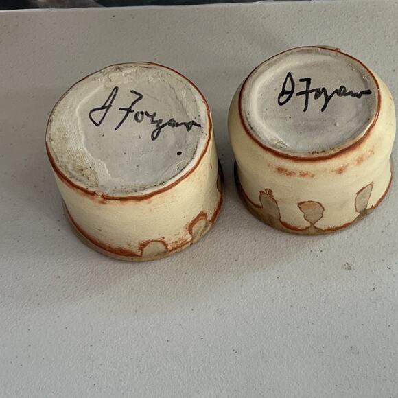 Studio Art Pottery Mugs Set of 2 Handmade Tan & Red Semi-matte - Picture 6 of 14